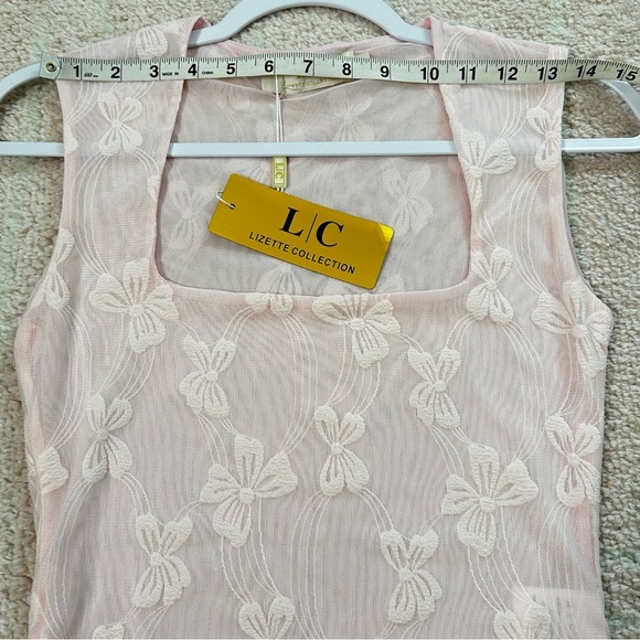 NWT LC Lizette Collection Pastel Pink Bow Bodysuit Square Neck Size Medium - Picture 6 of 11
